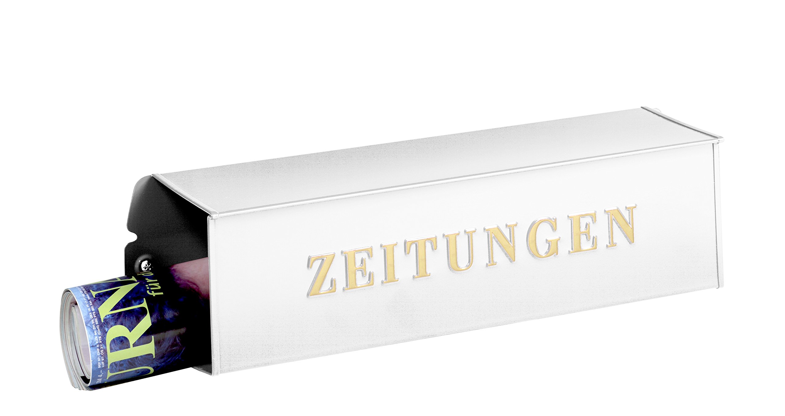 Burg Wächter 472598 Metal Newspaper Box with Embossed German Text "Zeitungen", White, 808 W