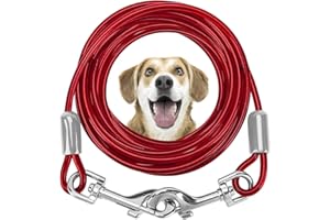 Dog Tie Out Cable Chew Proof, 10ft (3m) Galvanized Steel Wire Rope, Pet Tie Out Cable with 360° Swivel, Turdy Long Line Lead 