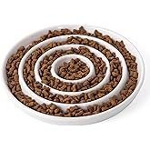 Ceramic Cat Slow Feeder,Shallow and Wide Opening Dish for Whisker Friendly,Anti Knocked Over Heavy Plate Bowls for Puppy Kitt