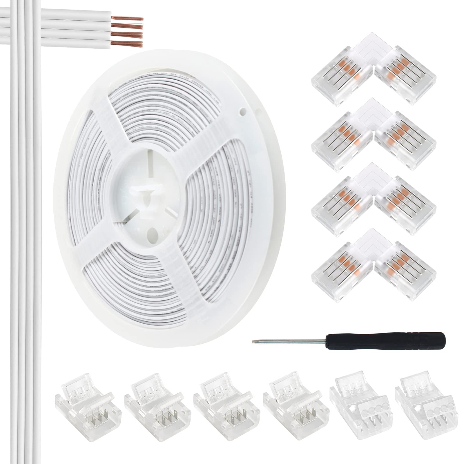 VIPMOON 10M/32.8ft 4 Pin LED Strip Extension Cable with 10Pcs 4 Pin LED Strip Connectors for 10mm Wide Waterproof or Non-Waterproof 5050 3528 RGB LED Strip Lights