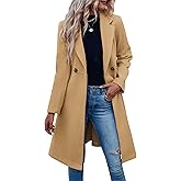 Fazortev Womens Pea Trench Coats Notched Lapel Double Breasted Belted Business Casual Jackets Outerwear