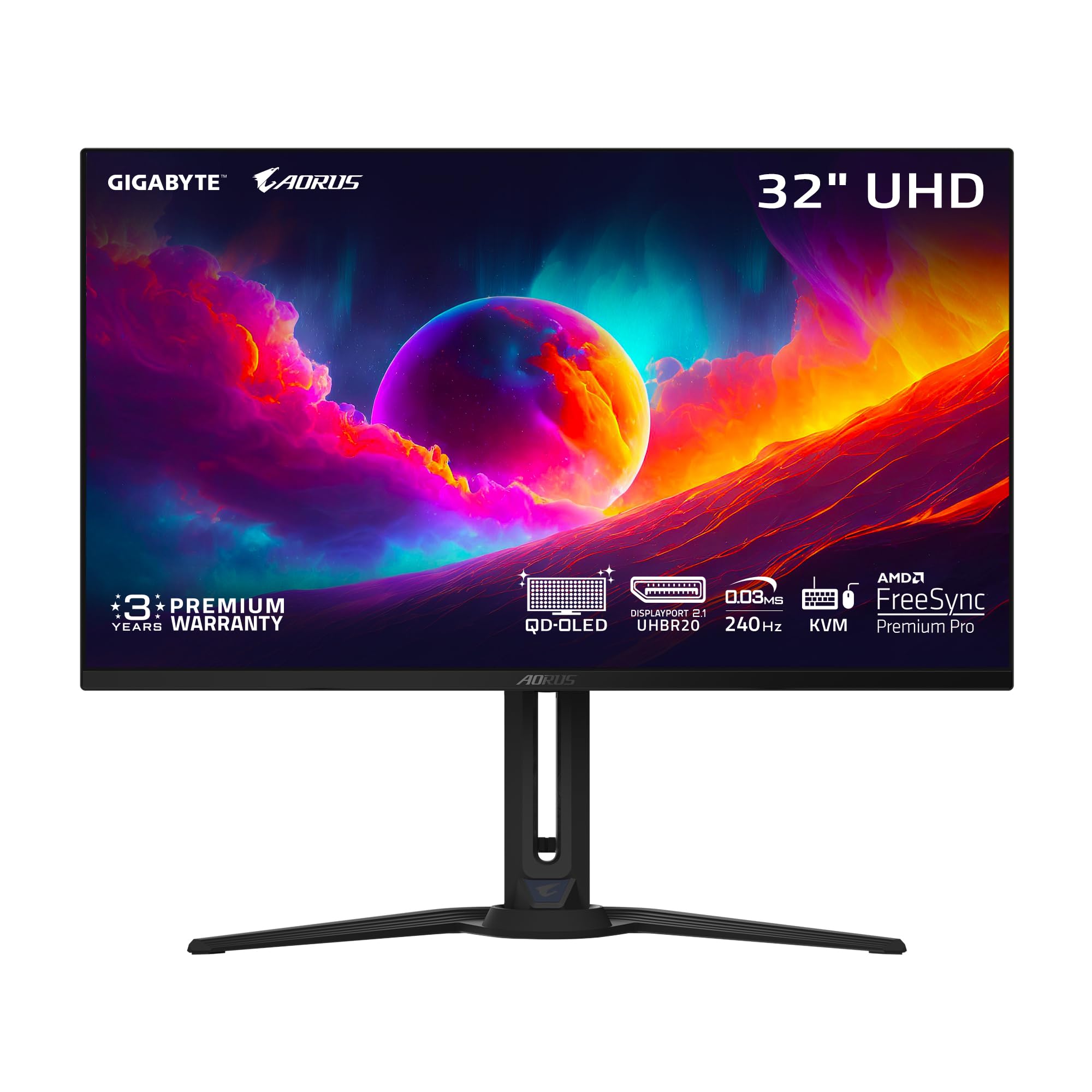 Photo 1 of (FOR PARTS) GIGABYTE - AORUS FO32U2 Pro - 32" QD OLED Gaming Monitor - UHD 3840x2160-240Hz - 0.03ms GTG - AMD FreeSync Premium Pro - Type C KVM - HDMI, DP, Type C - Height Adjustable - Black