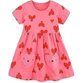 YAGATA Toddler Girl Summer Dress Little Girls Cotton Short Sleeve Dresses Casual Midi Sundress for Kids 2-7 Years