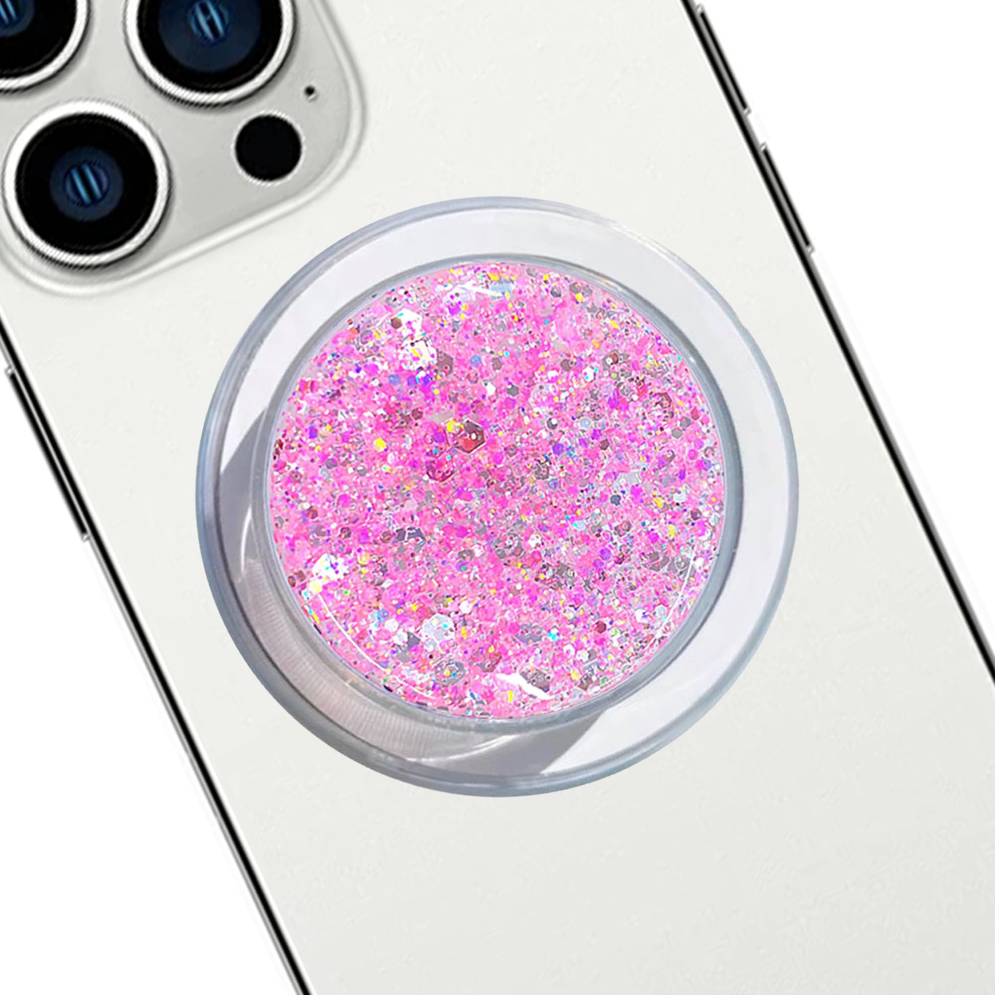 Magnetic Retractable Phone Stand, Phone Grip, Suitable for Round Foldable Phones and Tablet Accessories - Transparent Shine(Pink)