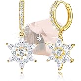 Flower Hoop Dangle Earrings Sterling Silvery Cubic Zirconia Hoop Dangling Earrings for Women Hypoallergenic Lightweight Sparkly Halo CZ Floral Loop Earring with Charm Jewelry Gifts