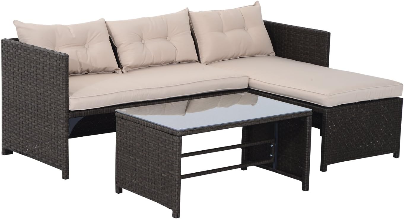 Amazon Com Outsunny 3 Piece Outdoor Rattan Wicker Patio Sofa And