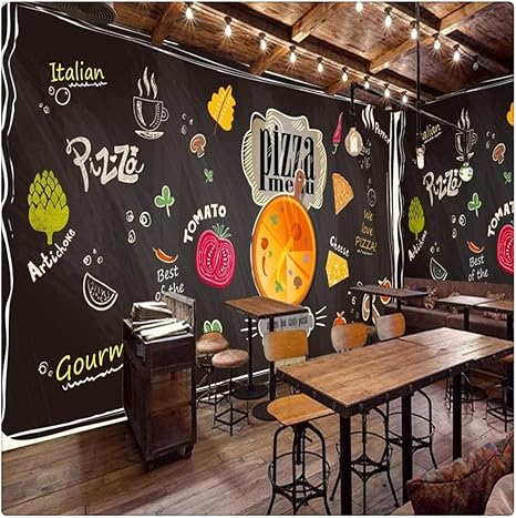 Amazon カスタム 3d 壁画 チョークペイント ブラック 黒板 漫画 ピザ レストラン 背景 壁画 カストム 壁紙 Mqlerry 壁紙