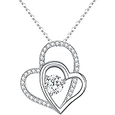 EVER FAITH Women's 925 Sterling Silver CZ Interlocking Open Heart Adjustable Pendant Necklace Clear
