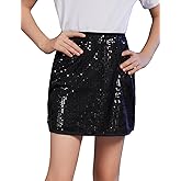 Hiiraggle Girls Sequin Skirt High Waist Sparkly Glitter Mini Skirts Party Dress