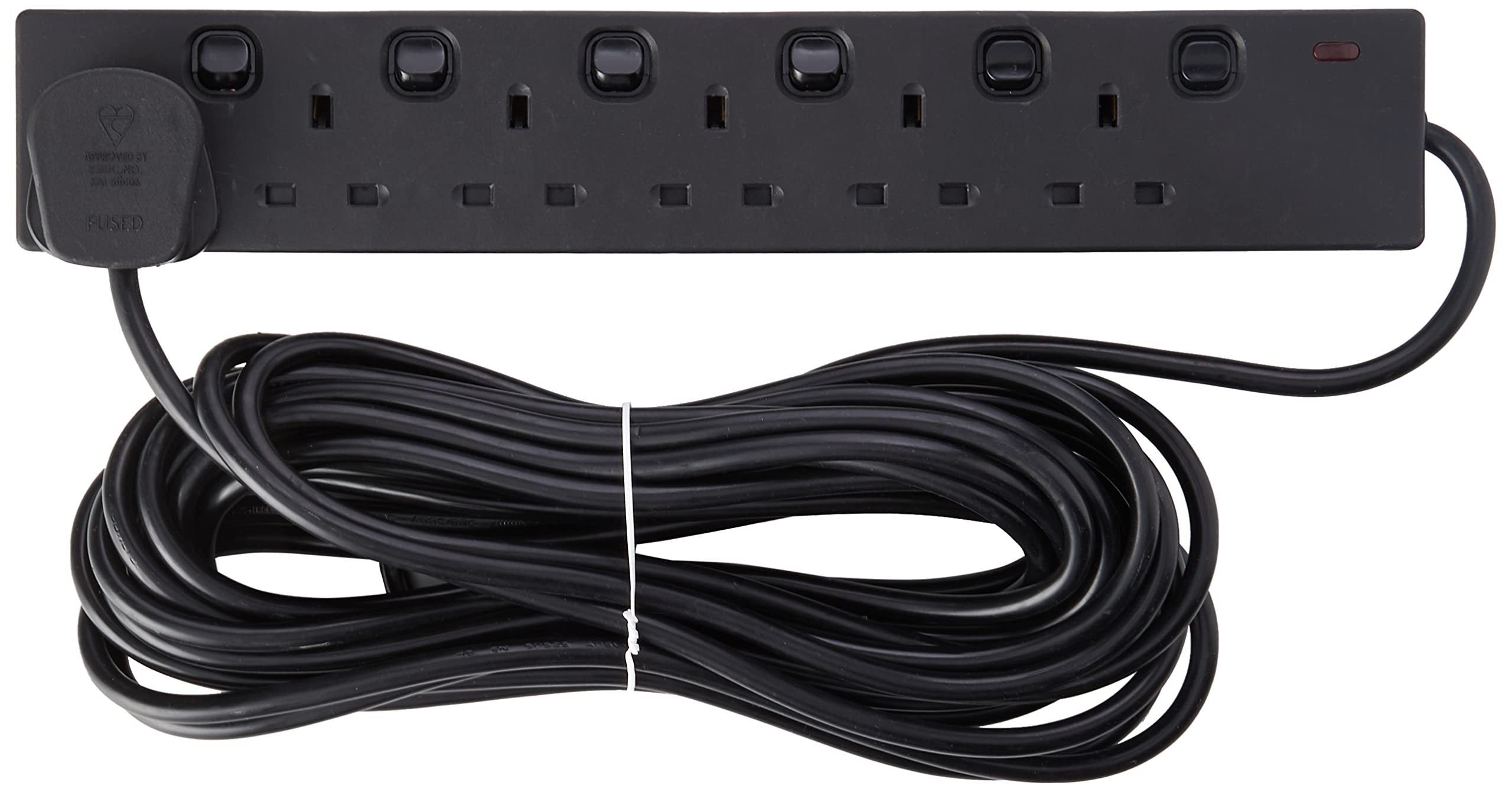 PRO ELEC PELB1727 6 Way Extension Lead with Individual Switches, 10m Black