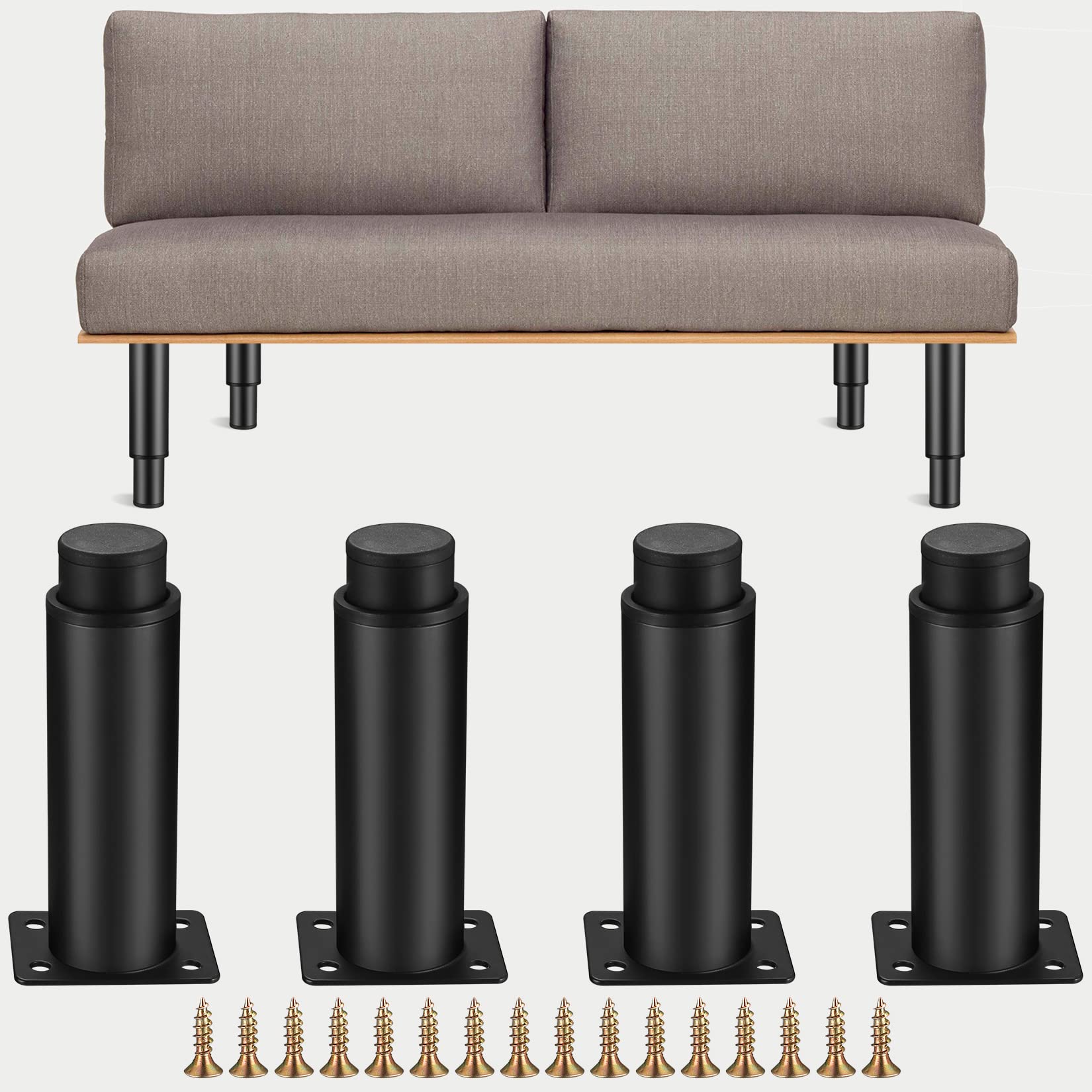Jttxiu 4 Pcs Adjustable Furniture Legs, Metal Kitchen Sofa Cabinet Table Legs Feet, Heavy Duty 0-70 mm Replacement Support Feet Legs for Kitchen Sofa Table Chair Desk Cupboar (12-19CM) — image 1