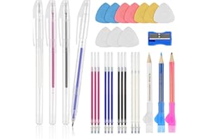 Okxiri Fabric Markers Kit for Sewing & Quilting-10 Pcs Tailor’s Chalks, 4 Pcs Heat Erasable Pens with Refills and 3 Pcs Water Soluble Fabric Pencils, Sewing Accessories Supplies