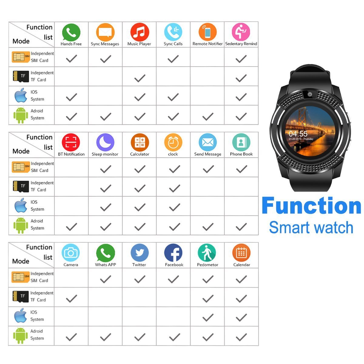 bt notification smartwatch v8