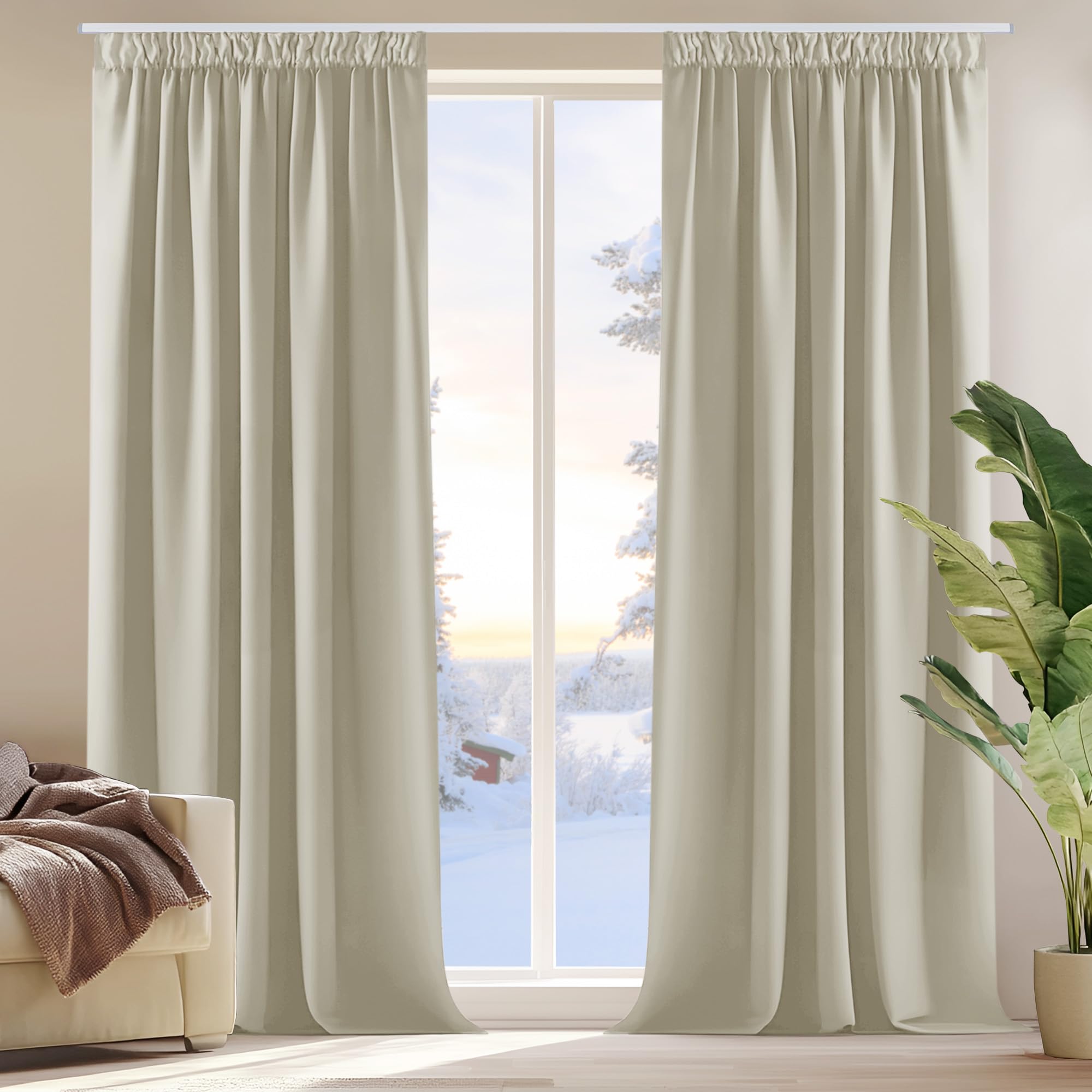 Deconovo Room Darkening Curtains Super Soft Window Treatment Thermal Insulated Pencil Pleat Window Curtains for Girls 52 x 84 Inch Light Beige 2 Panels