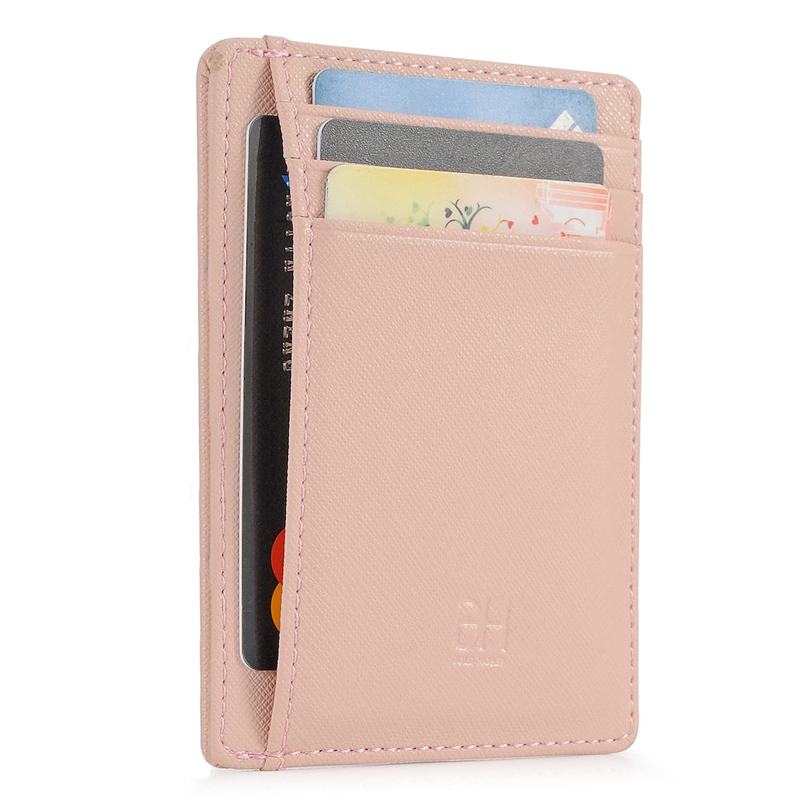 GH GOLD HORSE Slim RFID Blocking Card Holder Minimalist Leather Front Pocket Wallet for Women, Cross-Pink, slim, Minimalist Slim Leather Female Travel Wallet Front Pocket Card Holder for Women