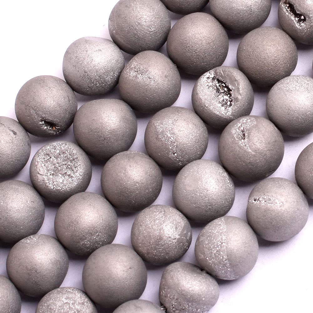 Druzy Drusy Metallic Coated Agate Beads for jewellery making 15'' Strand (silver-gray/12MM)