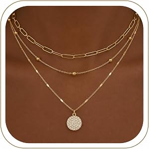 VYTOSA Layered Necklaces for Women, 3 Piece Gold Necklace Set | Paperclip, Satellite & CZ Pendant Chains; 14K Gold Plated Sta