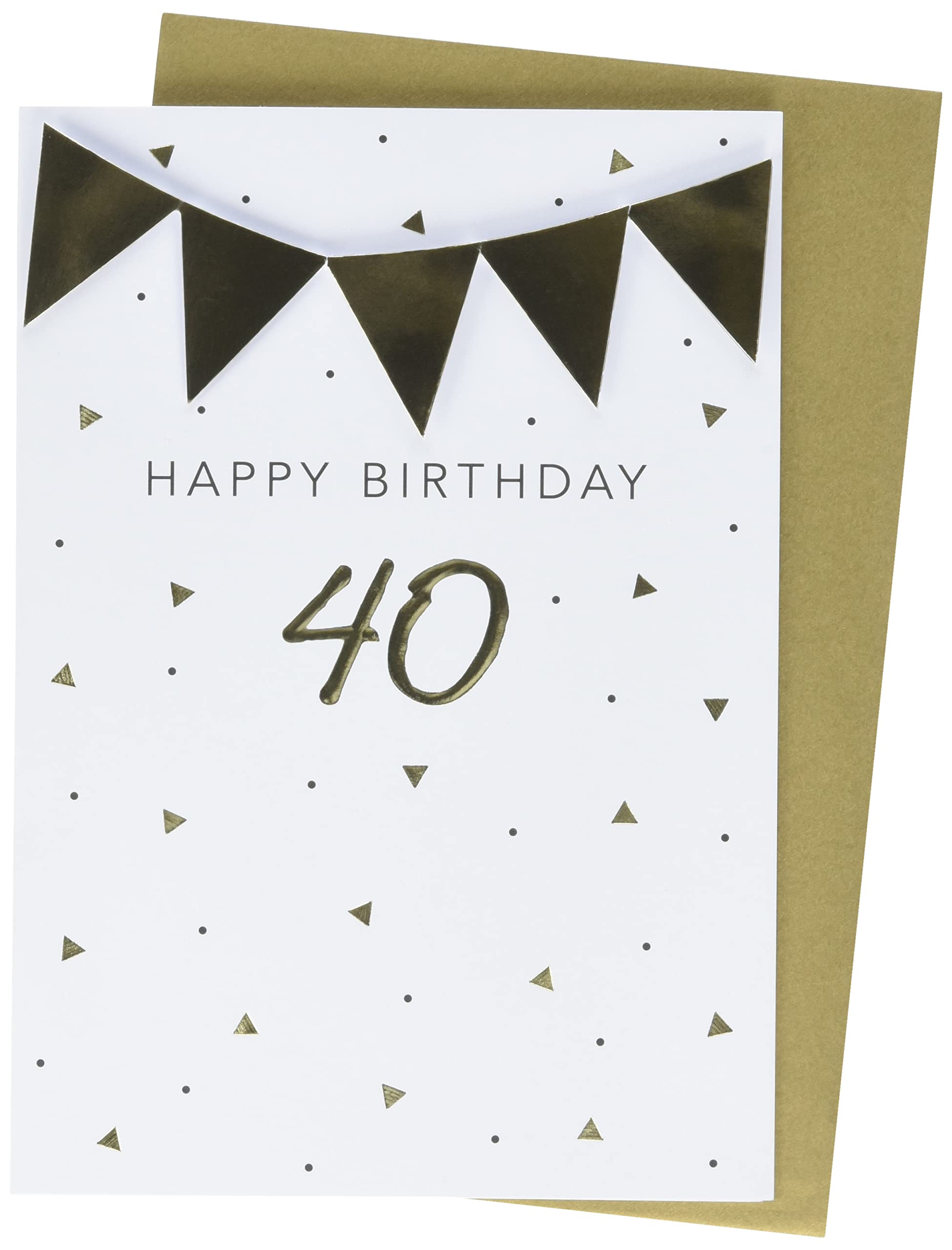 Perleberg High-Quality Birthday Card from The Black & Gold Collection with Bunting Motif – Elegant Card for 40th Birthday Including Envelope – Premium Quality Birthday Cards 11.6 x 16.6 cm