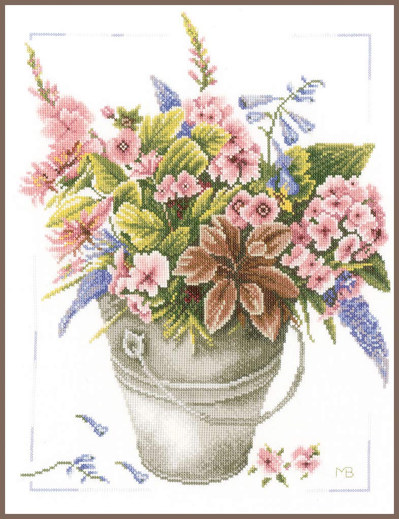 Lanarte Counted Cross Stitch Kit: Bouquet of Flowers in Bucket, NA, 30 x 38cm