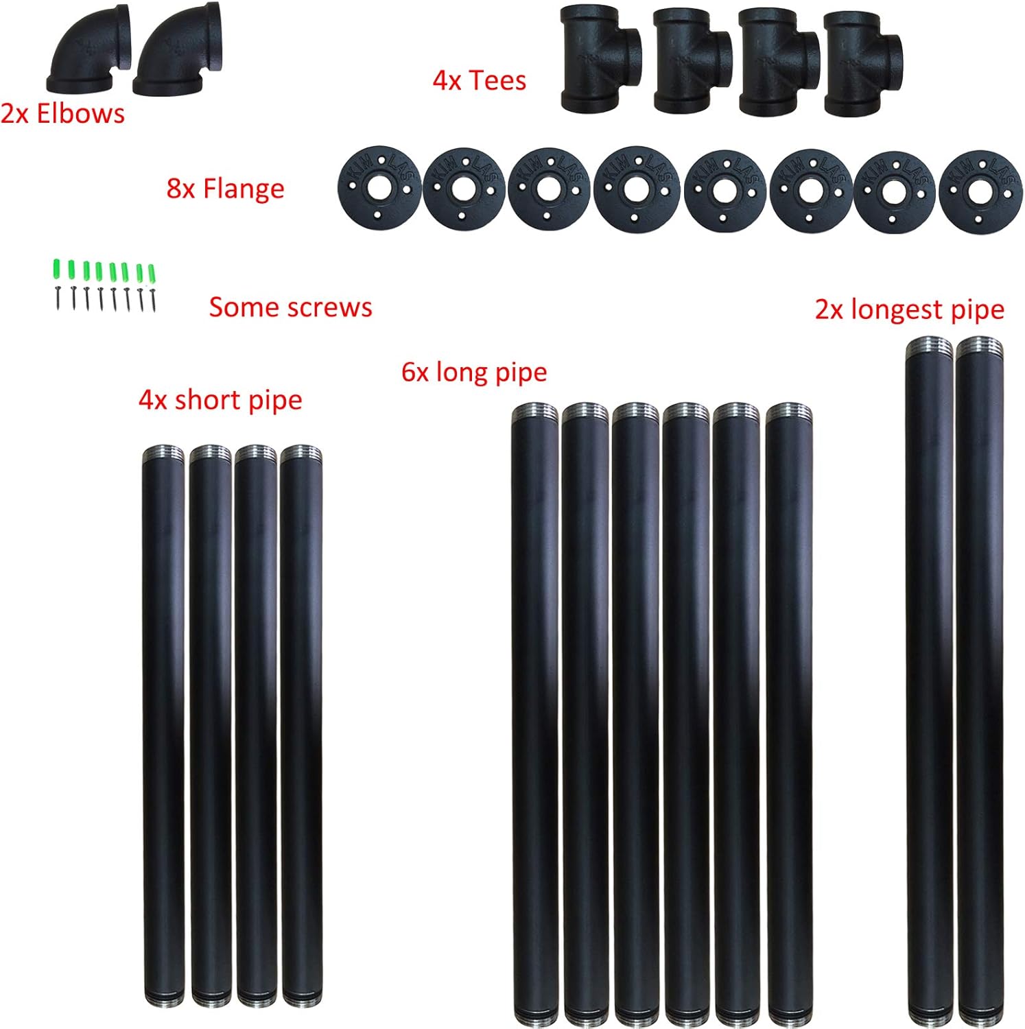 Yuanshikj 2Pc (42" Tall 12" deep, 3/4") Industrial Wall Mount Iron Pipe Shelf Shelves Shelving Bracket Vintage Retro Black DIY Open Bookshelf Storage Home Kitchen (2 Pcs 3Tier Hardware only): Furniture & Decor