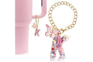 Velaco Letter Charm Accessories for Stanley Cup with Handle, Cute Initial Letter K Keychain Handle Charm with Butterfly for Stanley Tumbler for Women Girls