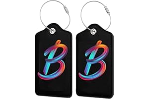 PAZACON 2 Pack Initial Luggage Tags for Suitcase, Colorful Letter Design Cruise Name Bag Tags, Novelty Baggage Identifiers with Full Privacy Cover, Leather ID Label for Women Men Kids Travel, Rainbow Letter B