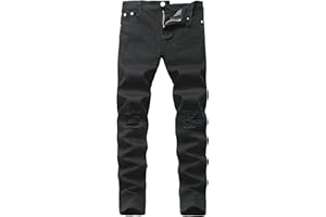 Kihatwin Big Boy's Casual Skinny Ripped Jeans Slim Fit Distressed Zipper Pants with Holes