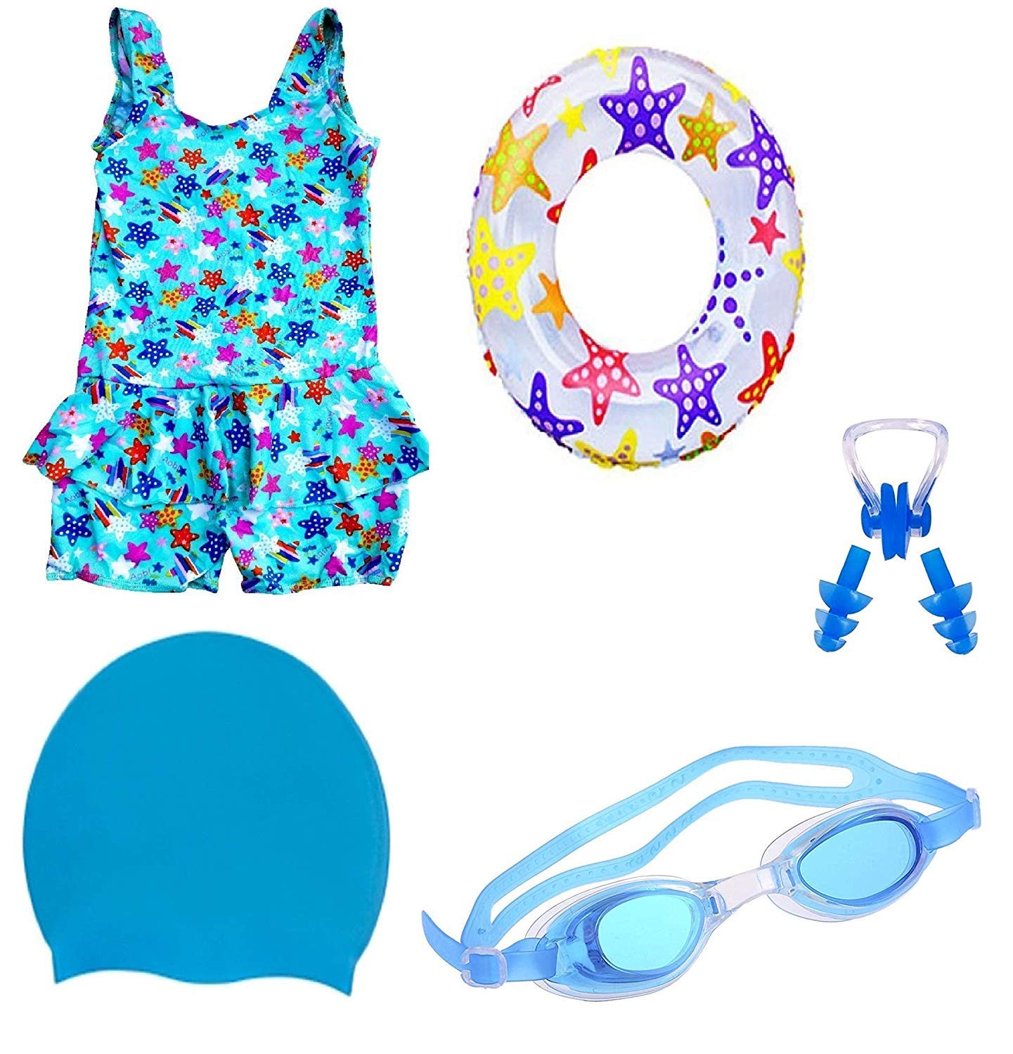 SportsFitt Swimming Costume for Girls with Cap Goggles Ear Plug Nose Clip Swimming Kit Amazon