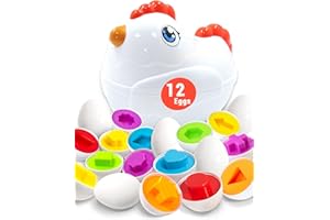 Yetonamr Toddler Chicken Easter Eggs Toys for Ages 1-3, 2-4, 3-5, Toddler Easter Basket Stuffers Prefilled with 12 Toy Eggs Inside Fillled, Montessori Toys Easter Gifts for Kids Babies Boys Girls