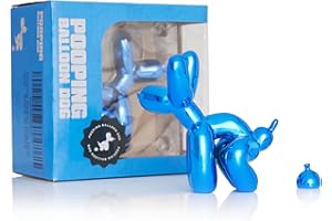 Artconal Balloon Dog Statue Decor, Shiny Blue Accent Small Knick Knacks Decor for Shelf, White Elephant Funny Gag Gifts, Pooping Dog Statue for Bathroom Table, 3¾ inch Resin Electroplated Blue
