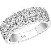 SHELOVES Three Row Eternity Ring for Women Round Cut CZ Sterling Silver Wedding Bands Rings for Her Size 5-12