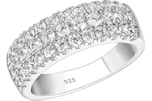 SHELOVES Three Row Eternity Ring for Women Round Cut CZ Sterling Silver Wedding Bands Rings for Her Size 5-10