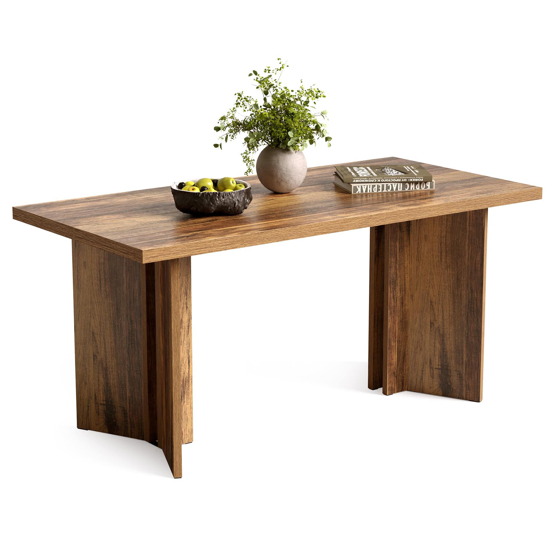 Photo 1 of LITTLE TREE Wooden Dining Table Set for 6, 63-Inch Rectangle Kitchen Table, Modern Dinner Table for Home Dining Room, Kitchen Room, Dark Brown