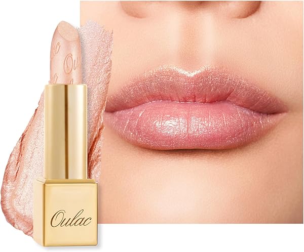 OULAC Lippenstift Metallic Glanz Finish, Pfirsich Glitzer Lippenstift mit Lang Anhaltendem 3D-Glanz, Intensive Farbe, Cremige und Feuchthaltende Formel, Vegan, 4.3g, (26) Free to be