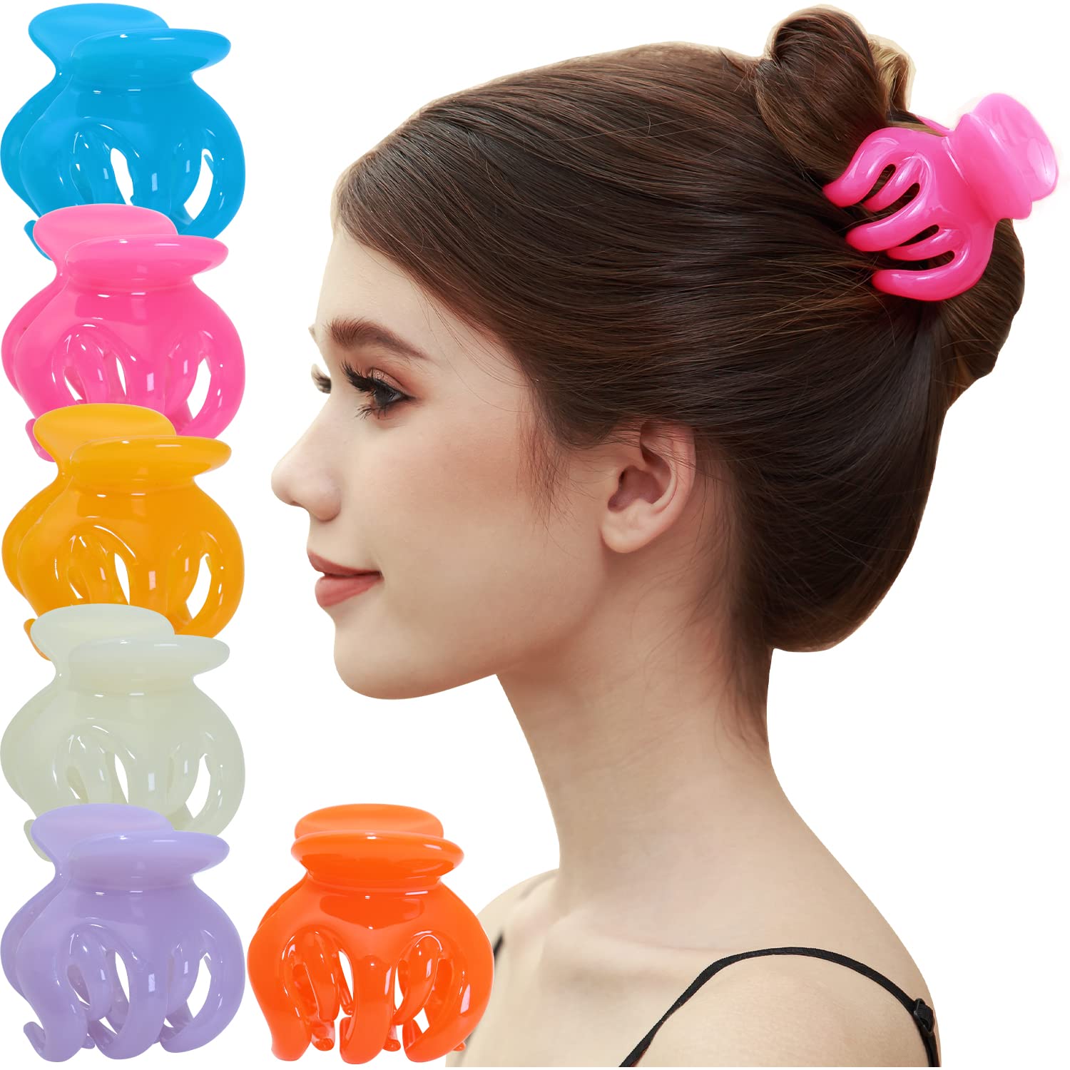 RC ROCHE 6 Pcs Octopus Hair Claw Clip for Women Thick Hair Round Jaw Pumpkin Jumbo Extra Big Cute Slip Secure Grip Strong Classic Clamp, Medium Jelly Candy Multicolor