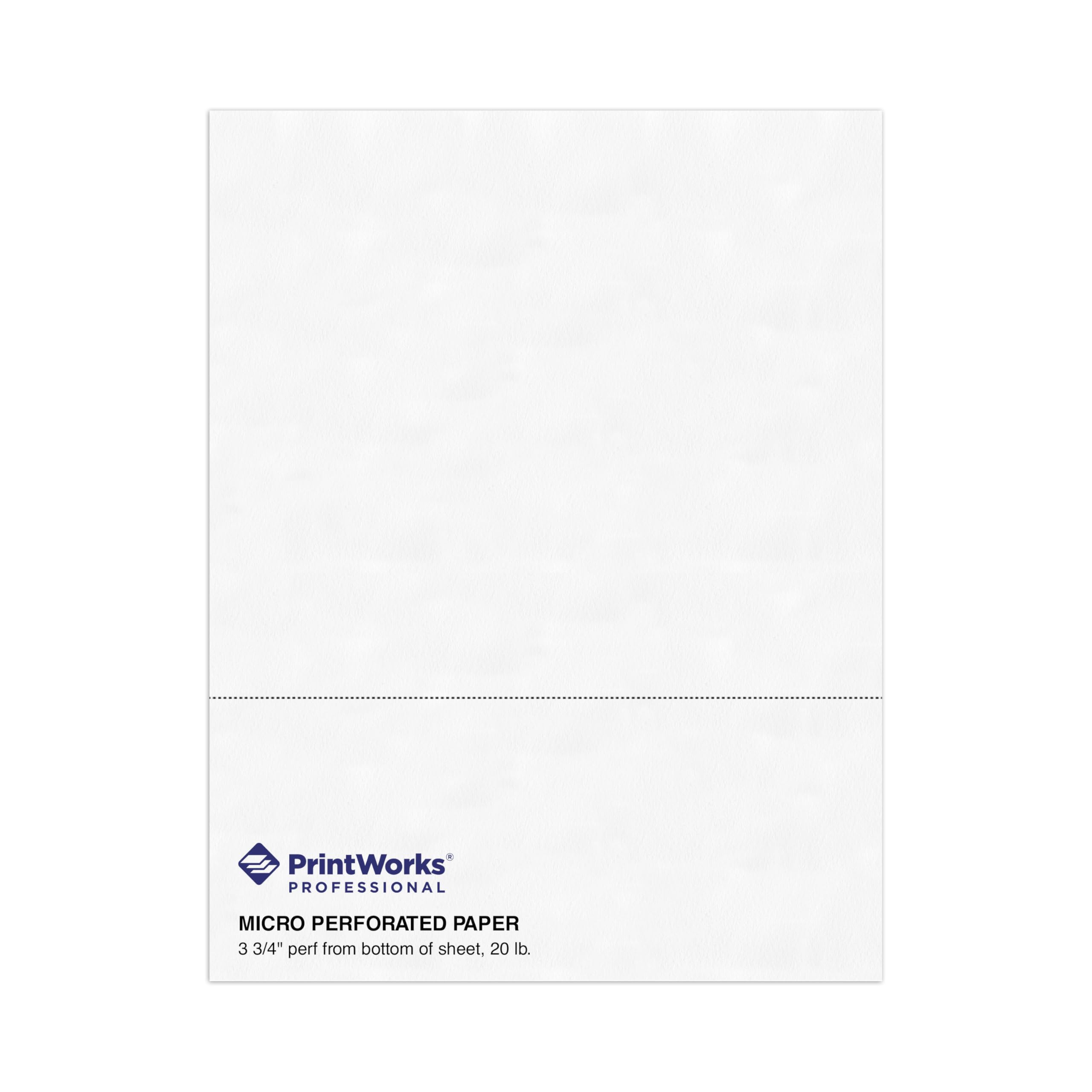 PrintWorks Professional Paper, 8.5 x 11, 20 lb, 1 Horizontal Perf 3.75" from Bottom, 500 Sheets, White (04331)
