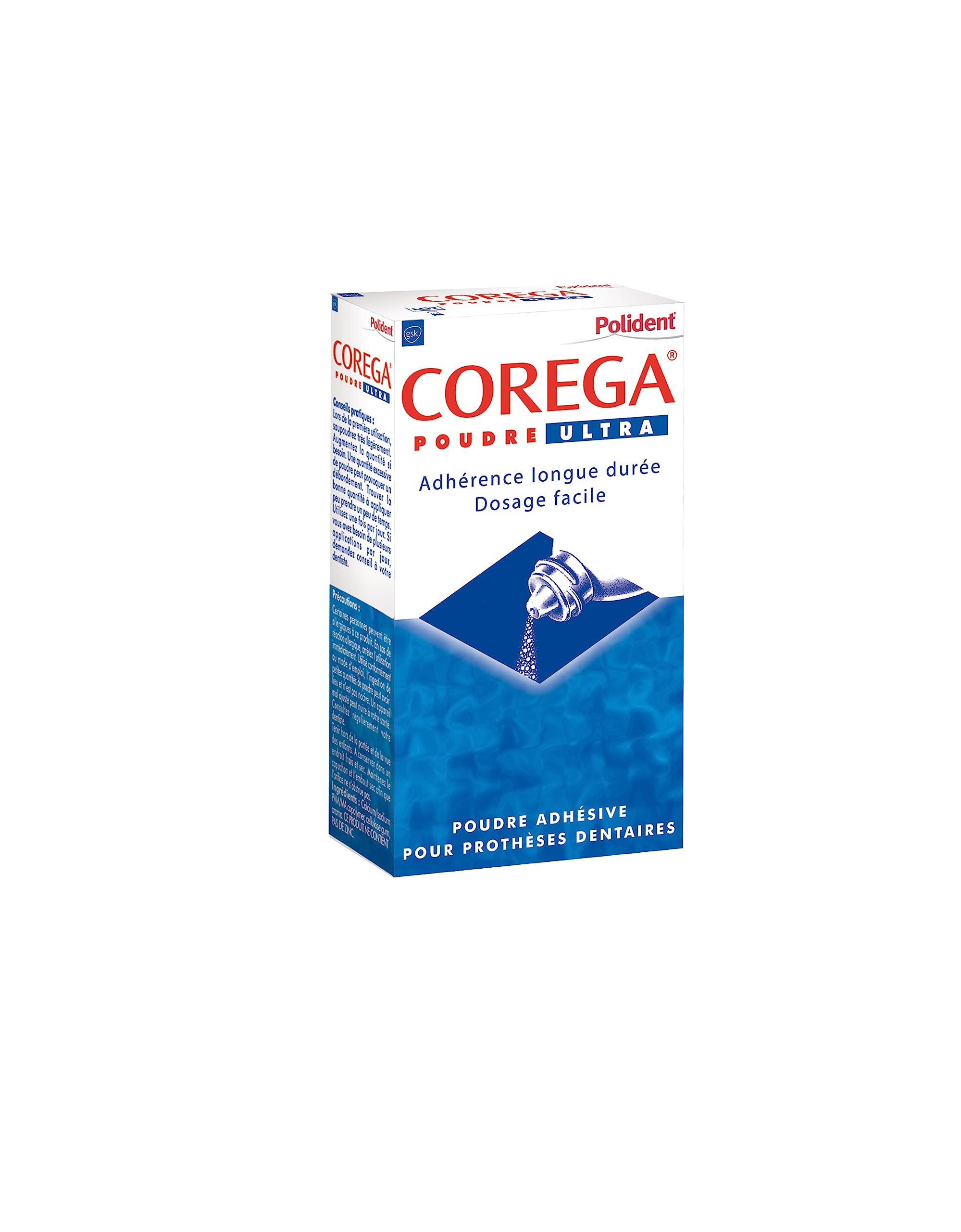 Polident Corega Ultra Adhesive Powder, for Partial or Complete Dentures, Zinc Free Adhesive Powder, All Day, 40 g