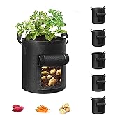Cavisoo 5-Pack 10 Gallon Potato Grow Bags, Garden Planting Bag with Reinforced Handle, Thickened Nonwoven Fabric Pots for Tomato, Vegetable and Fruits