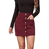 Sheface Women's Corduroy Button Down Mini Short Skirt High Waist A-line Wrap Skirts with Pockets