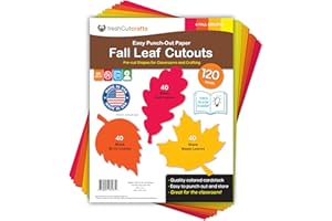 FRESHCUT CRAFTS 120 Pieces Fall Leaf Paper Cutouts with IDEA Guide, 2-Sided US Made Card Stock Punch Out Maple, Oak, and Birch Leaves for Bulletin Boards, Classroom Decor, Autumn Crafts, DIY Scrapbook, and Posters