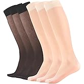 WAJIAFAR 6 Pairs Knee High Stockings for Women 20D Sheer Nylon Trouser Socks with Reinforced Toes