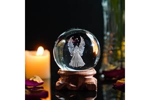 HDCRYSTALGIFTS 3D Angel Figurines Crystal Ball 60mm Laser Engraved Paperweight Glass Guardian Angel Full Sphere Home Art Decor Gift Crafts(Clear)