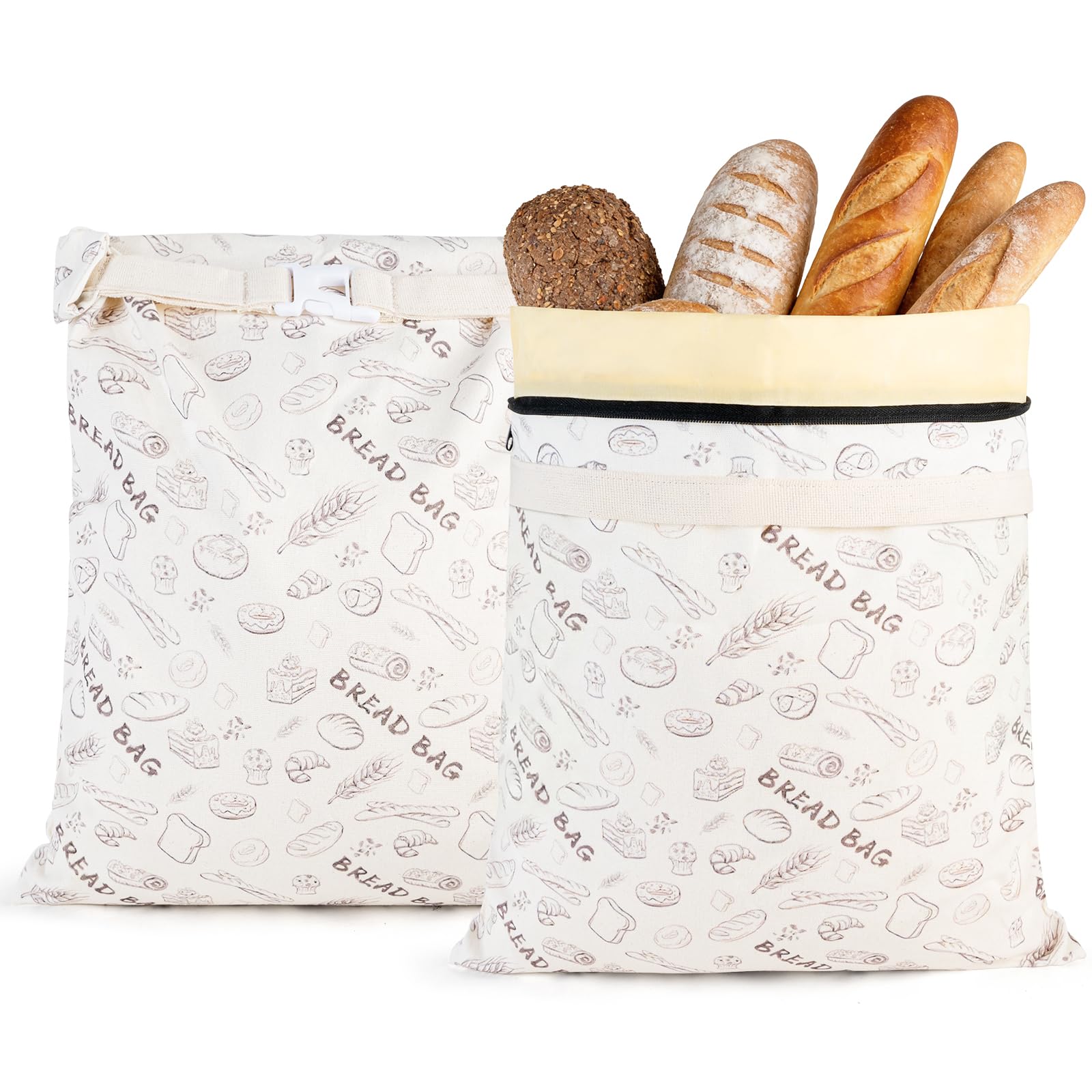 Photo 1 of 2-Pack Reusable Beeswax Bread Bags for Sourdough & HomemadeBread with Zipper, 16.5 x 13 inch bread bags for Food Storage