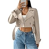GORGLITTER Women's Cropped Short Trench Coat Jacket Fall Trendy Long Sleeve Double Breasted Casual Fall Work Outerwear 2025