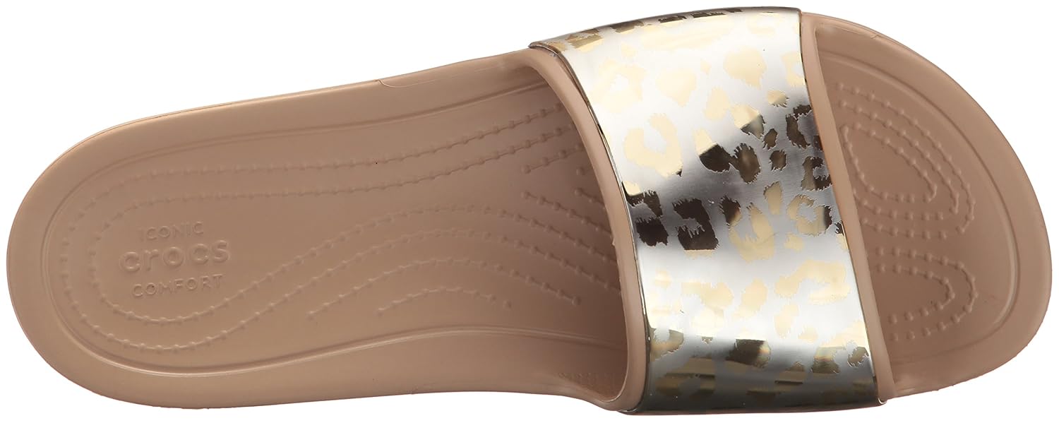 crocs women s sloane graphic metallic slide