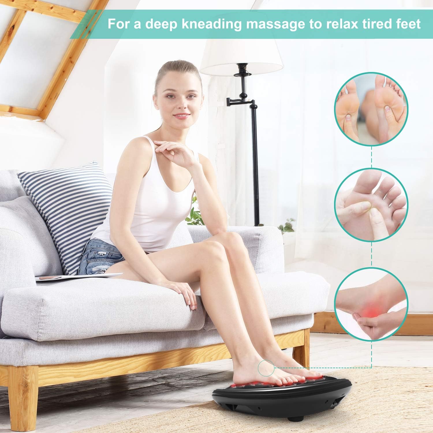 QUINEAR Foot and Back Massager with Infrared Heat, Shiatsu Kneading Feet Massage Machine Relieve Plantar Fasciitis Pain, Improve Circulation - 2 Speed & 2 Modes Fit All Size Feet: Health & Personal Care