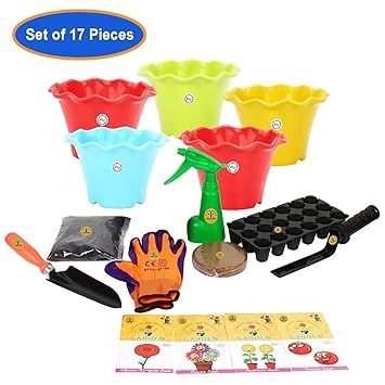 Gate Garden 5 Flower Seeds with Hand Gloves, 2 Tools, Garden Trowel, Khurpi for Small Pots, Organic Manure and Kraft Agro Peat, 3.5-inch (Pack of 5)