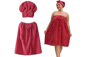 CAVULO Lunerva Wraps, Plus-Size Adjustable Bath Skirt & Quick-Dry Cap Set, Soft Coral Fleece, Secure Non-Slip Closure, Fast Drying