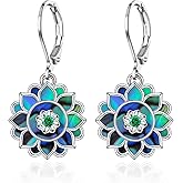 TALYKONG Lotus Earrings for Women Dangle, Abalone Shell Lotus Flower Leverback Earrings Yoga Jewelry Gifts for Women Mom