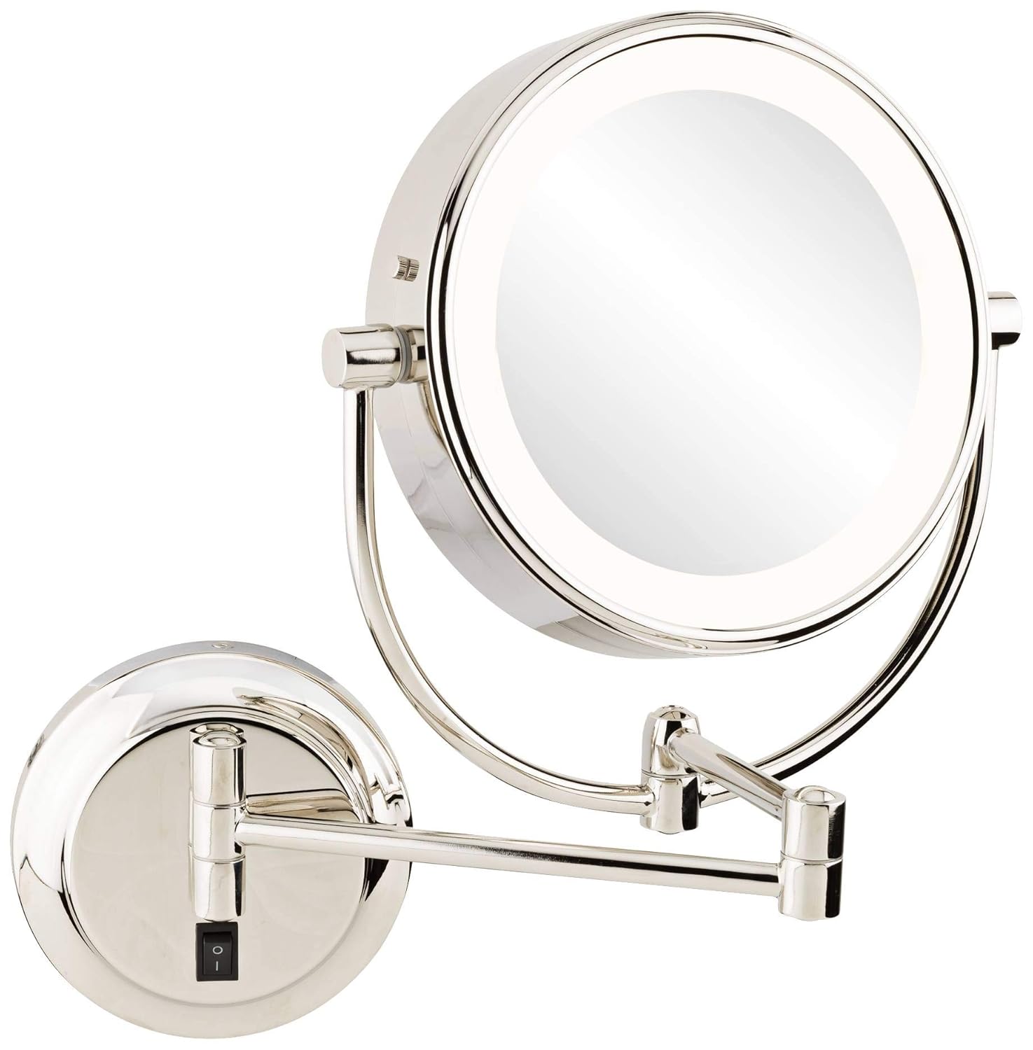 Kimball and Young 9453585HW Neomodern Dual Sided LED 5X/1X Magnified Makeup Wall Mirror, Polished Nickel Finish